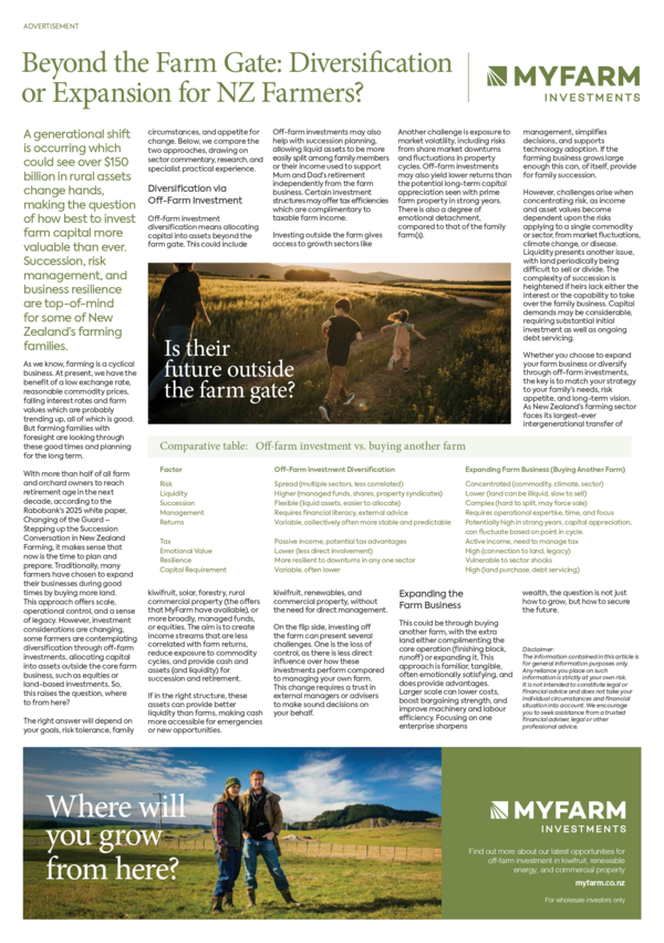 Beyond the Farm Gate: Diversification or Expansion for NZ Farmers?